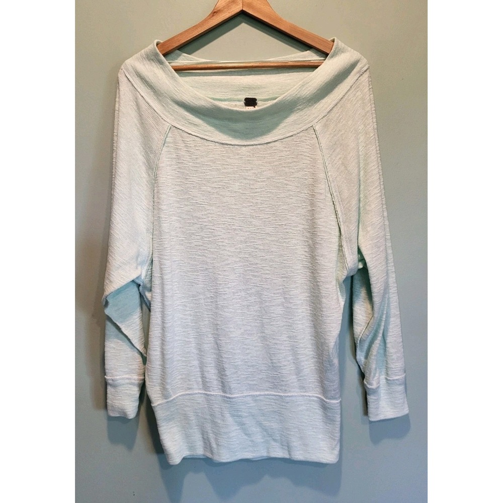 We The Free People Palisades Lightweight Thermal Off Shoulder Top Mint Green M